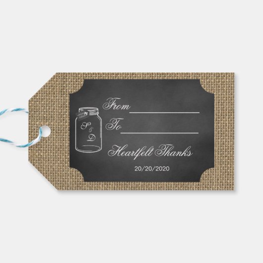 Étiquettes-cadeau Rustique Mason Jar Burlap Mariage Personnalisé (Dos Horizontal)