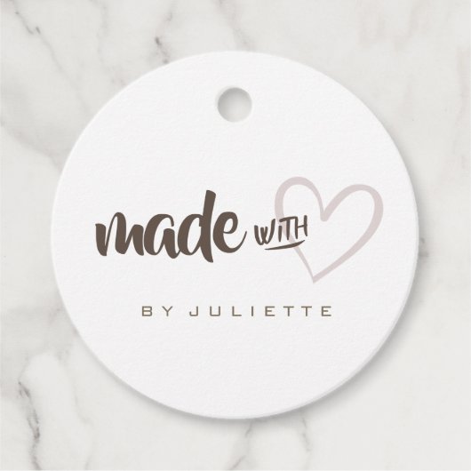 Étiquettes Cadeau Rustique moderne fait avec le coeur d'amour papier (Devant)