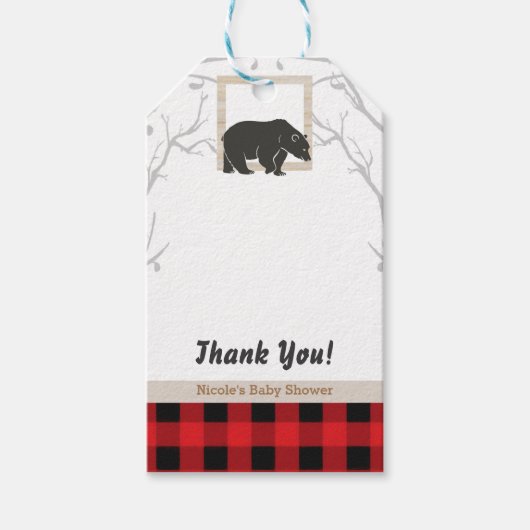 Étiquettes-cadeau Rustique Ours Plaid Baby shower Fête Mariage Faveu (Devant)