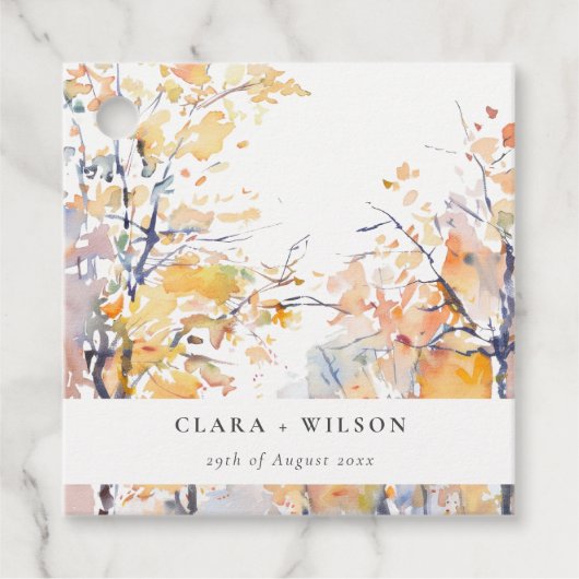 Étiquettes Cadeau Rustique Pastel Jaune automne Mariage paysage auto (Devant)