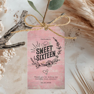Étiquettes-cadeau Rustique rose Western Sweet sixteen de fille à cou