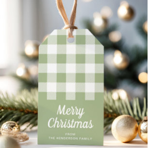 Étiquettes-cadeau Rustique Sage Green Plaid Joyeux Noël
