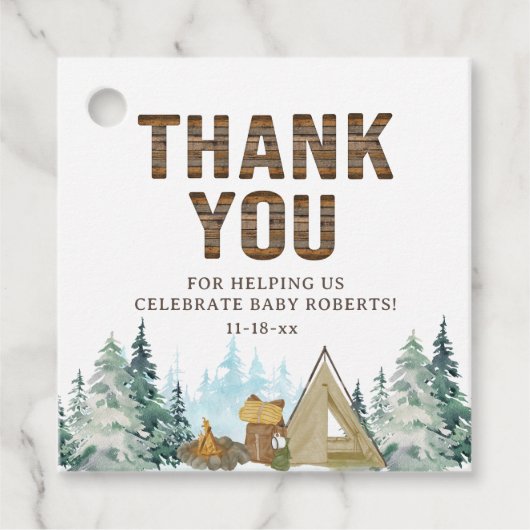 Étiquettes Cadeau Rustique Un Petit Baby shower De Camper Faveurs (Devant)