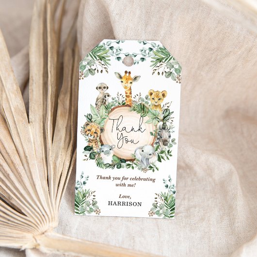 Étiquettes-cadeau Rustique verdure Safari Jungle Animaux Merci