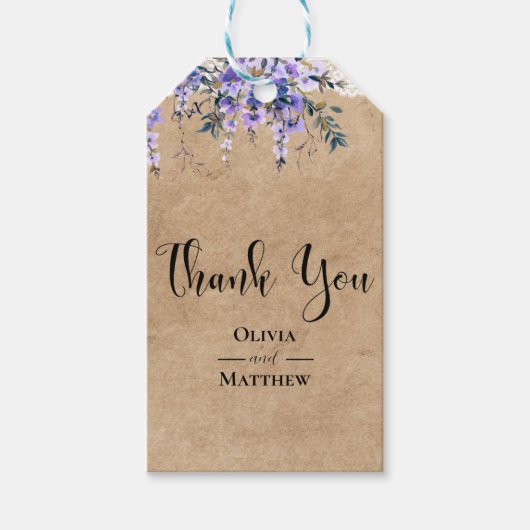 Étiquettes-cadeau Rustique Wisteria Mariage de dentelle florale Merc (Devant)