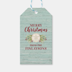 Étiquettes-cadeau Sable de Noël côtier Dollar Élégant Script