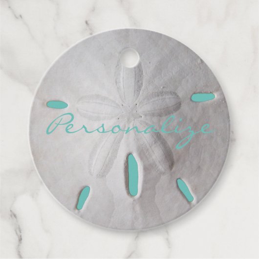 Étiquettes Cadeau Sable dollar océan plage été turquoise blanc (Devant)