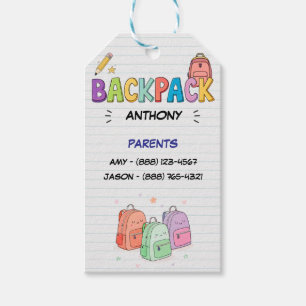 Étiquettes-cadeau Sac à dos Bénédiction avec les informations parent