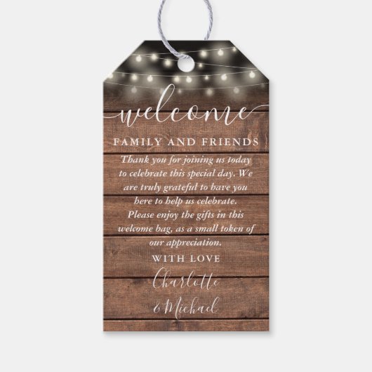 Étiquettes-cadeau Sac à panier d'accueil pour mariage rustique (Devant)