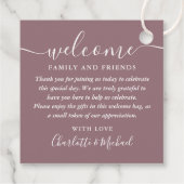 Étiquettes Cadeau Sac cadeau de bienvenue du Mariage de script Mauve (Dos)