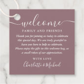 Étiquettes Cadeau Sac cadeau de bienvenue du Mariage de script Mauve (Devant)