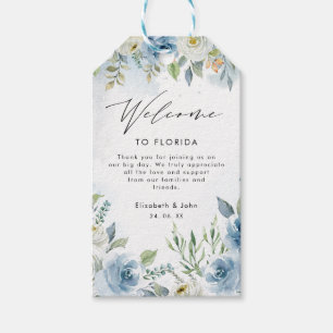 Étiquettes-cadeau Sac d'accueil floral bleu et blanc Dusty