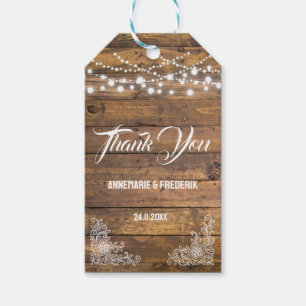 Étiquettes-cadeau Sac de préférence en bois rustique Twinkle Lights