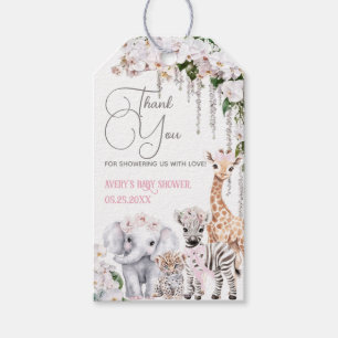 Étiquettes-cadeau Safari Animal Tropical Baby shower rose Fleur