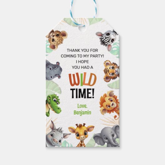 Étiquettes-cadeau Safari Anniversaire Wild Time Merci (Devant)
