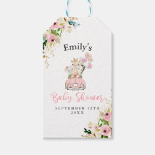 Étiquettes-cadeau Safari Floral Rose Animaux Conduits Par Baby showe