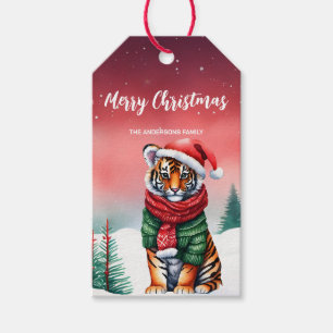 Étiquettes-cadeau Safari tigre mignon Père Noël Noël Snow kids