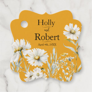 Étiquettes Cadeau Saffron Yellow, Daisy Floral Wedding