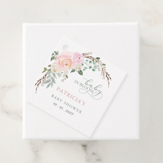 Étiquettes Cadeau Sage Baby en Fleur Rose Floral Baby shower fille (En situation)