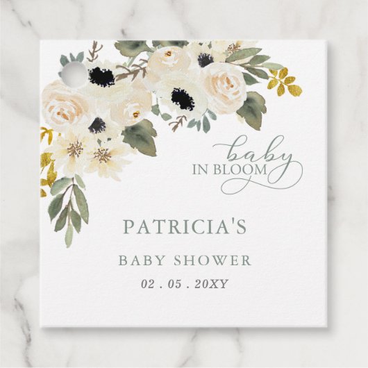 Étiquettes Cadeau Sage Baby in Bloom Ivory Floral Girl Baby shower (Devant)