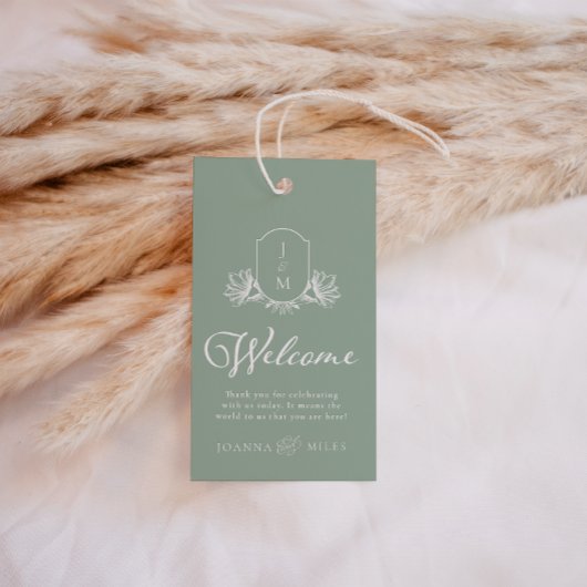 Étiquettes-cadeau Sage Botanique Monogramme Crest Welcome Favoriser 