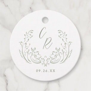 Étiquettes Cadeau Sage esquissé Vintage Mariage de monogramme