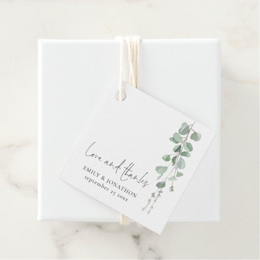 Étiquettes Cadeau Sage Eucalyptus Love Merci Script Names Mariage (En situation)