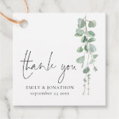 Étiquettes Cadeau Sage Eucalyptus Script Noms Merci Mariage (Devant)