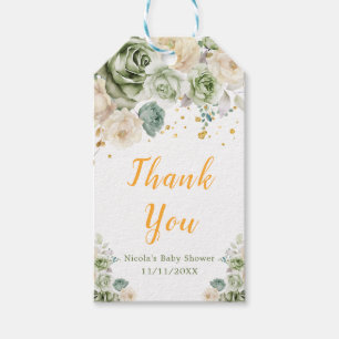 Étiquettes-cadeau Sage Green et crème Baby shower Floral Merci