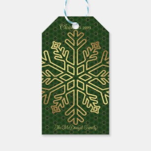 Étiquettes-cadeau Sage Green et Gold Snowflake personnalisable