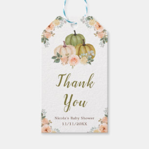 Étiquettes-cadeau Sage Green et Peach Floral Citrouille Baby shower