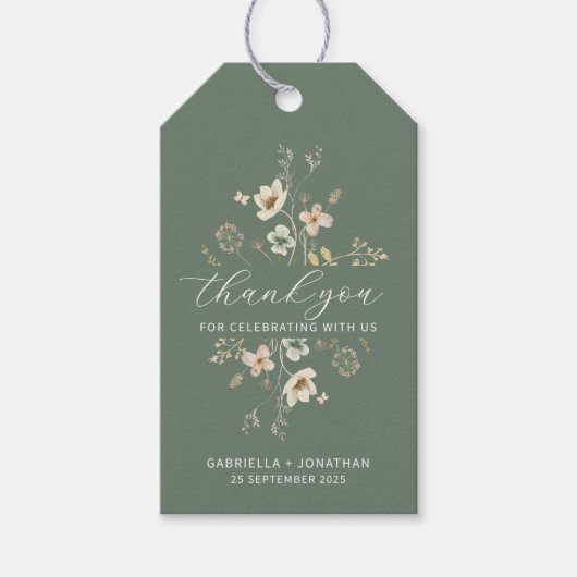 Étiquettes-cadeau Sage Green Fleur sauvage Mariage Favoriser Merci (Devant)