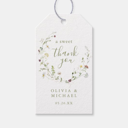 Étiquettes-cadeau Sage Green Fleur sauvage Rustic Boho merci pour (Devant)