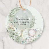 Étiquettes Cadeau Sage Green Floral Elephant Baby shower neutre (Dos)