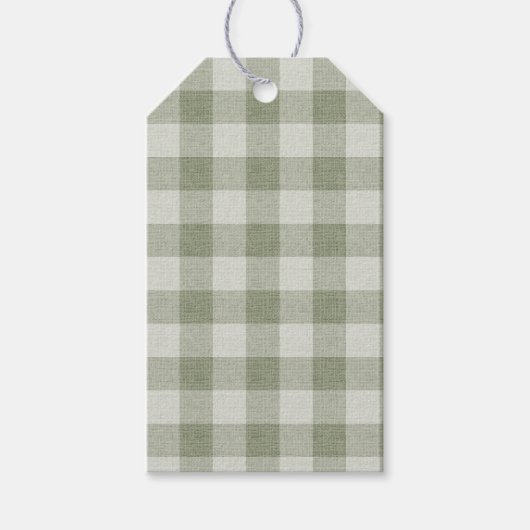 Étiquettes-cadeau Sage Green Gingham Buffalo Check Linen Texture (Devant)