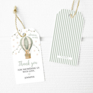Étiquettes-cadeau Sage Green Hot Air Balloon Baby Boy Douche