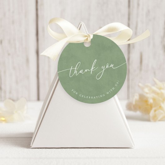 Étiquettes Cadeau Sage Green Moderne Calligraphie Mariage Merci
