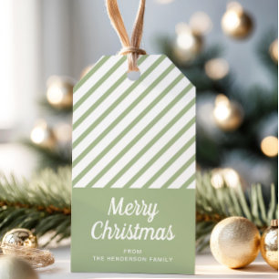 Étiquettes-cadeau Sage Green Stripes Joyeux Noël