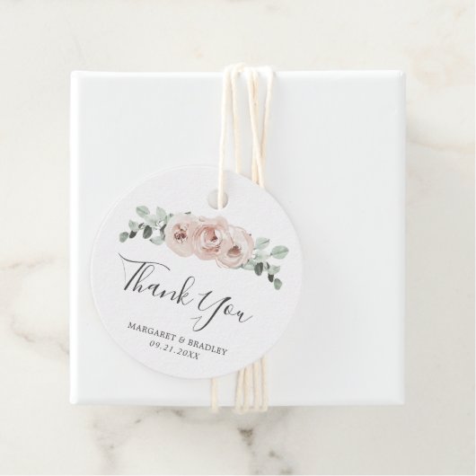 Étiquettes Cadeau Sage Greenery Rose Floral Dusty Rose Mariage (En situation)