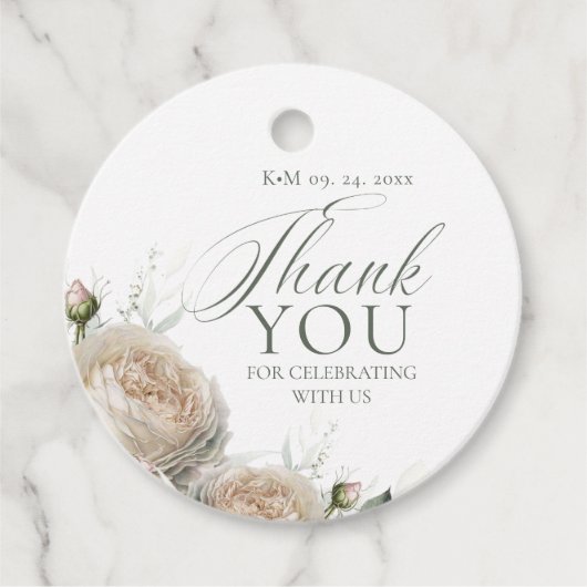 Étiquettes Cadeau Sage Greenery White Rose Wedding (Devant)