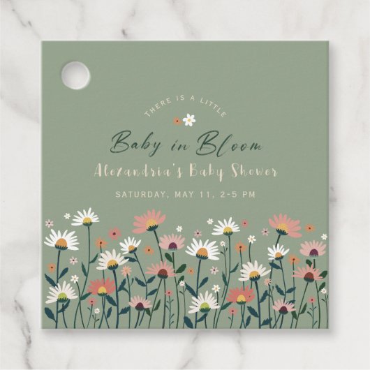 Étiquettes Cadeau Sage Moderne Boho Fleur sauvage bébé en fleurs dou (Devant)