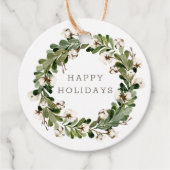 Étiquettes Cadeau Sage rustique Noël Coton Wreath Holiday Round (Devant)