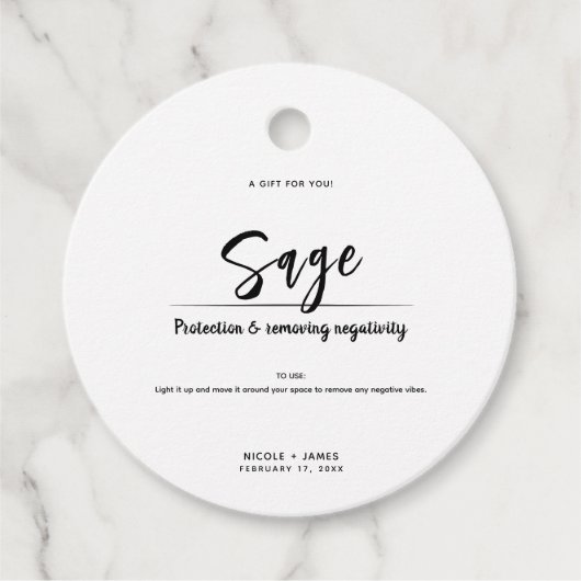 Étiquettes Cadeau Sage Smudge Stick Minimal Mariage moderne (Devant)