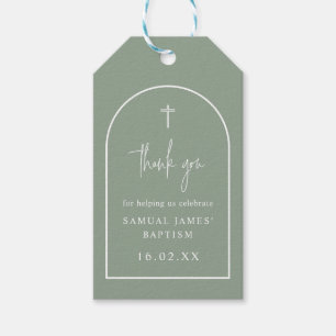 Étiquettes-cadeau Sage Vert Arc Moderne Script minimaliste Baptême