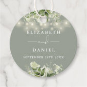 Étiquettes Cadeau Sage Vert Floral Chaîne Lumières Merci Mariage (Devant)
