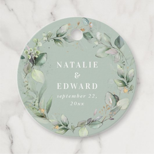Étiquettes Cadeau Sage vert moderne aquarelle feuillage faveur maria (Devant)