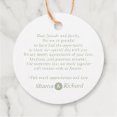 Étiquettes Cadeau Sage vert script calligraphie Merci mariage (Dos)