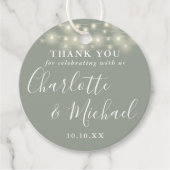 Étiquettes Cadeau Sage vert Script Chaîne Lumières Merci (Devant)