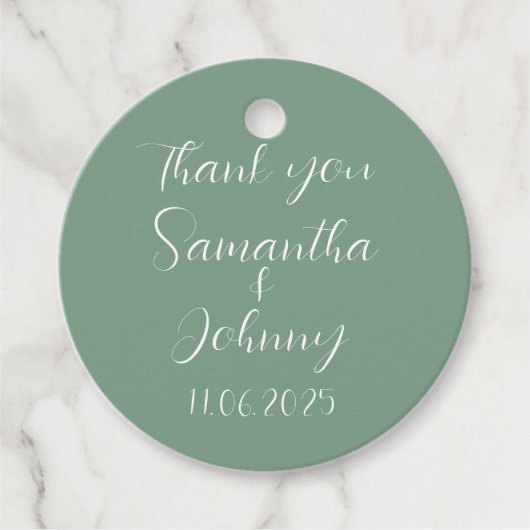 Étiquettes Cadeau Sage Vert Script Simple Élégant Mariage classique (Devant)