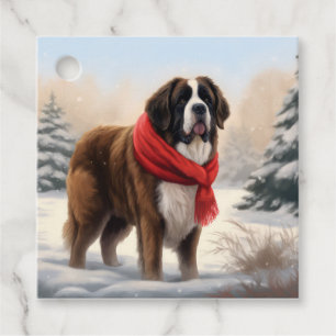 Étiquettes Cadeau Saint Bernard Chien à Noël de neige